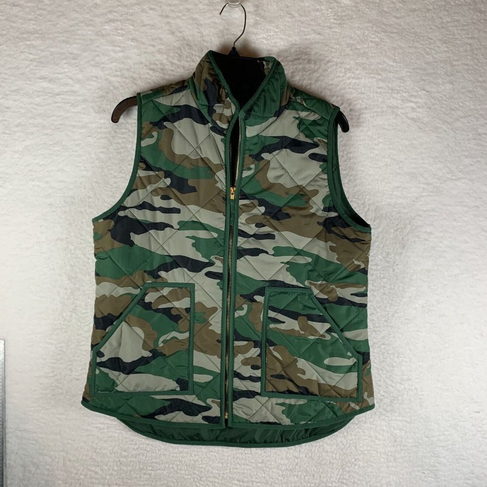 J.Crew Mercantile Vest Women's Medium Green Camouflage Quilted Full Zip‎ 7158
